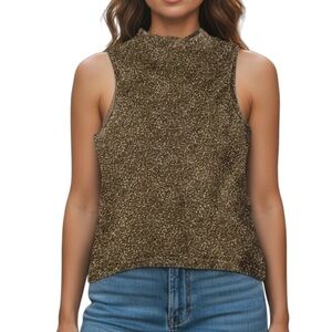 Cynthia Max Vintage Animal Print Sleeveless Mockneck Sweater